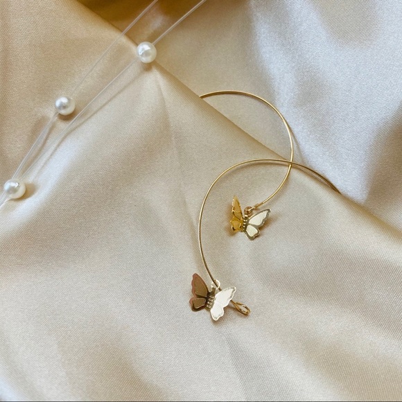 Butterfly Charm Hoop Earrings - Picture 3 of 10